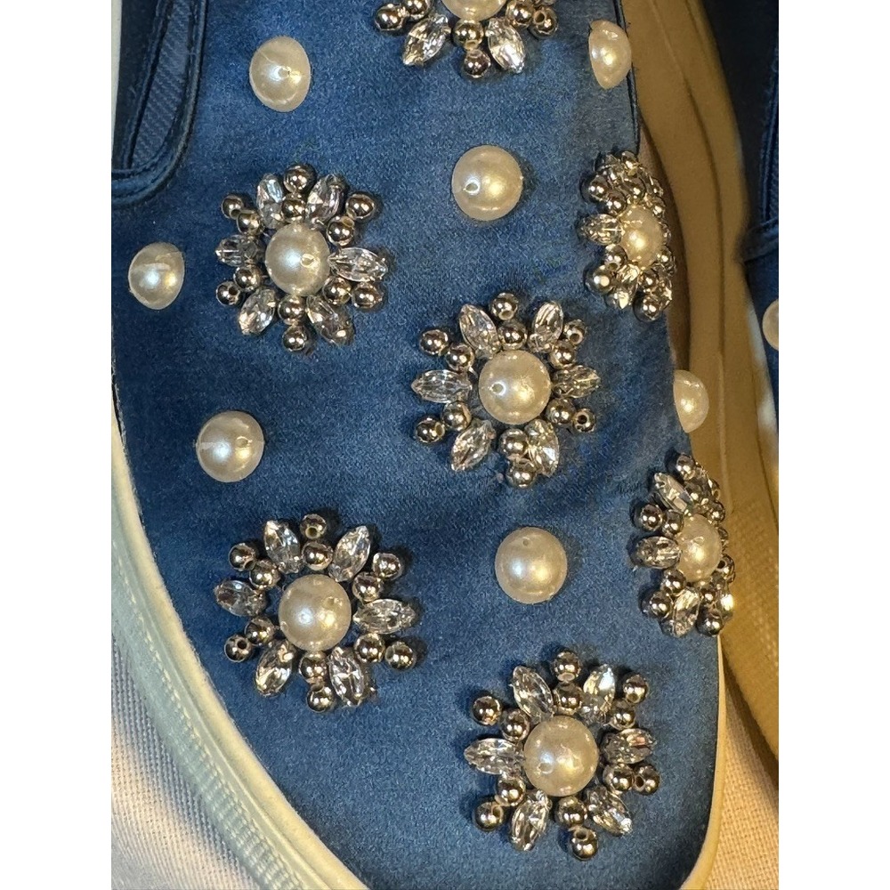 Topshop slip-on loafers 38 blue comfort shoes pearl embellished crystal preppy - Picture 3 of 10
